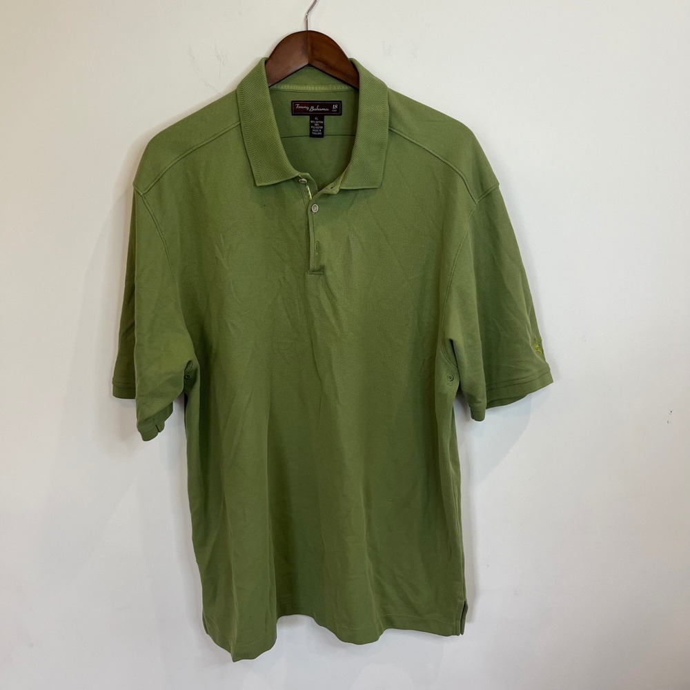 Tommy Bahama 18 Golf Mens XL Green Pique Polo Shirt Short Sleeve Marlin - B017